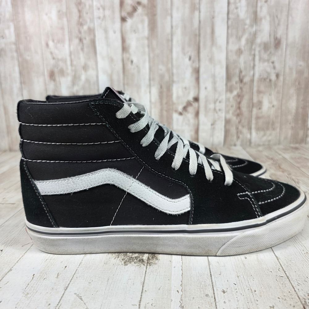 Vans Sk8-Hi Mens 10 Black White High Top Suede Canvas Skate Sneakers 500714